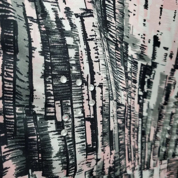 Conrad C Collection Pink Gray Abstract Liquid Knit Gemstone LS Blouse Size S - Picture 2 of 5